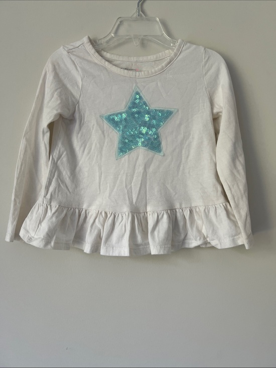 The Children's Place Other - The Children's Place White Long Sleeve Tee with Aqua Sequin Star